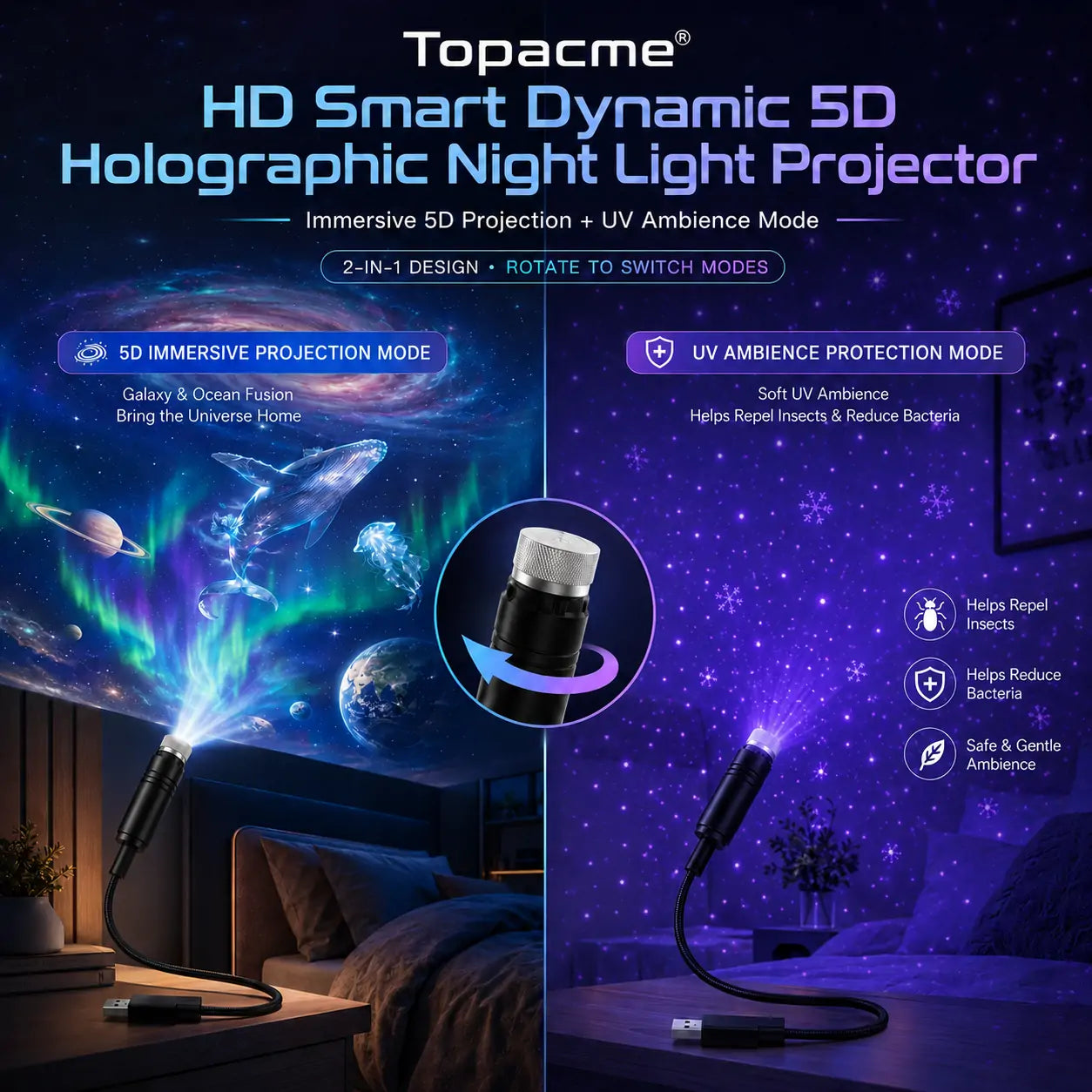 Topacme® Night Light Projector - Smart Holographic Star Projector