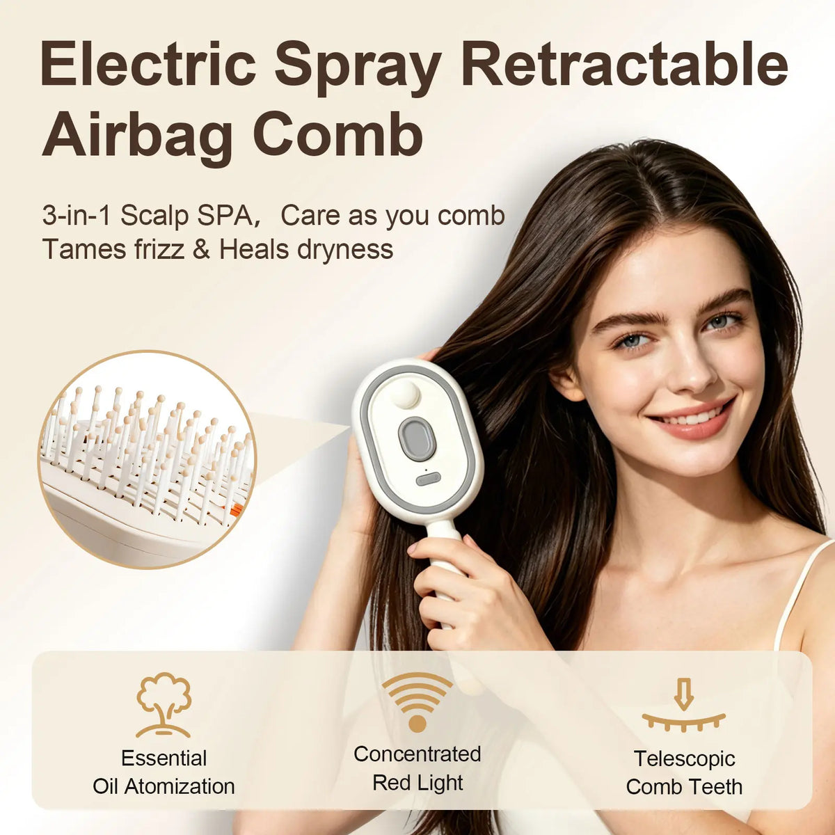 🔥Electric Spray Air Cushion Massage Hair Comb – Anti-Tangle & Essential Oil Mist Brush